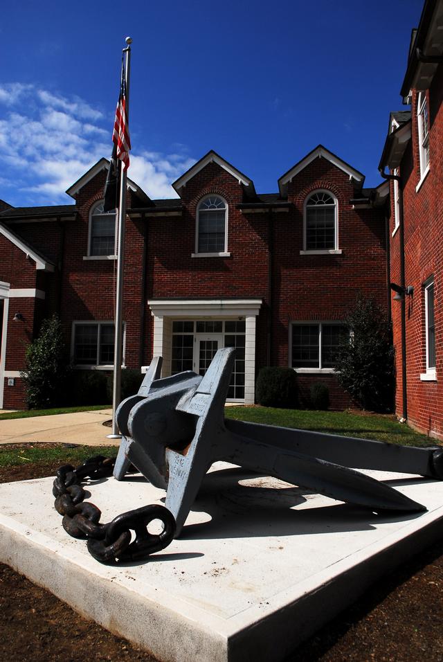 The USS Boston anchor in front of the Milton Fire House